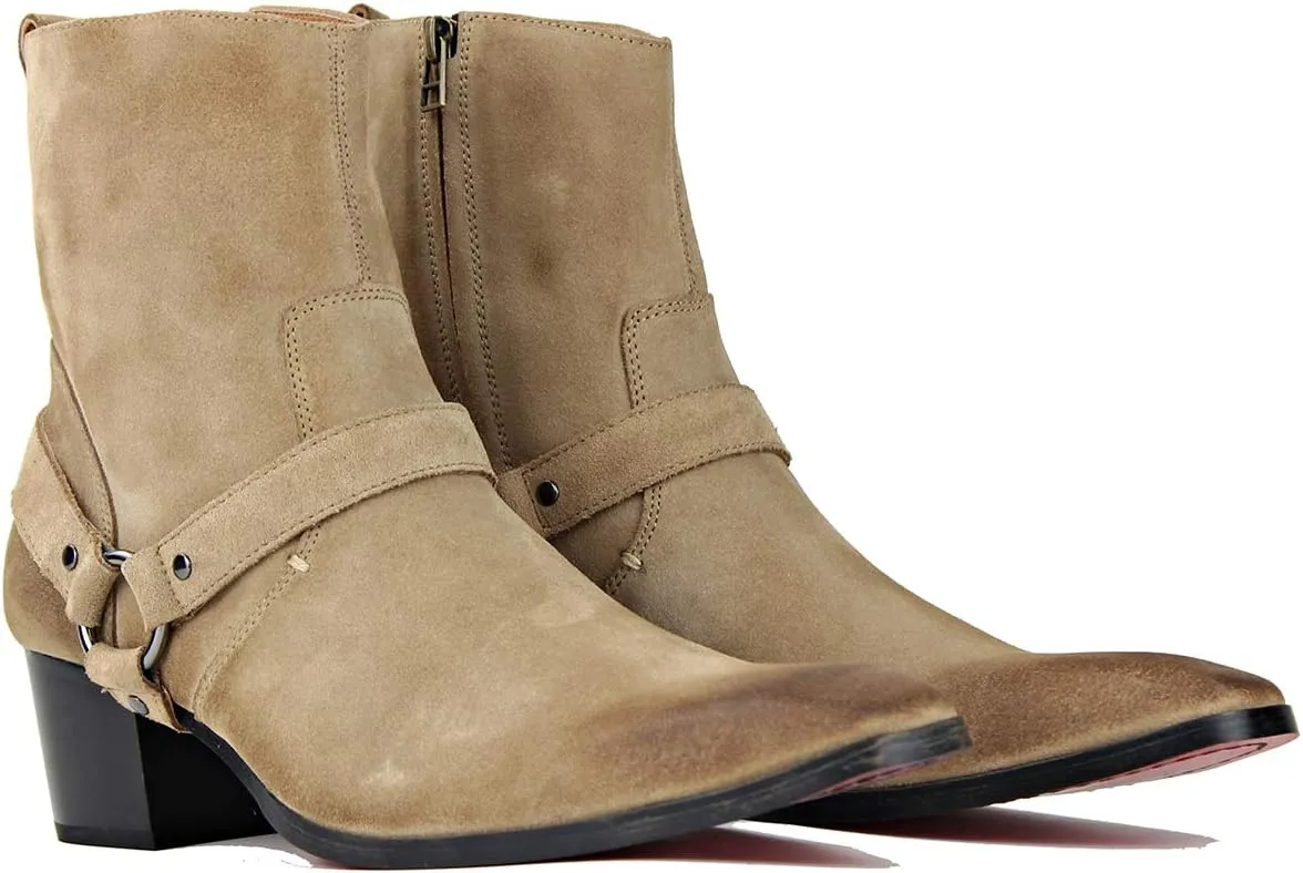 OSSTONE Dress Boot for Men Leather Chukka Designer Boots Casual Heel Shoes Zipper-up OS-JY002-US
