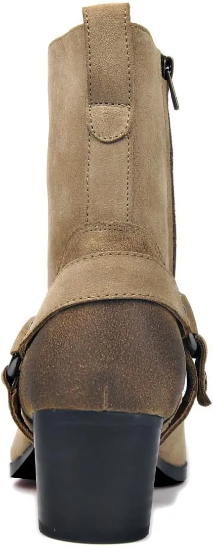 OSSTONE Dress Boot for Men Leather Chukka Designer Boots Casual Heel Shoes Zipper-up OS-JY002-US