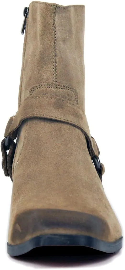 OSSTONE Dress Boot for Men Leather Chukka Designer Boots Casual Heel Shoes Zipper-up OS-JY002-US