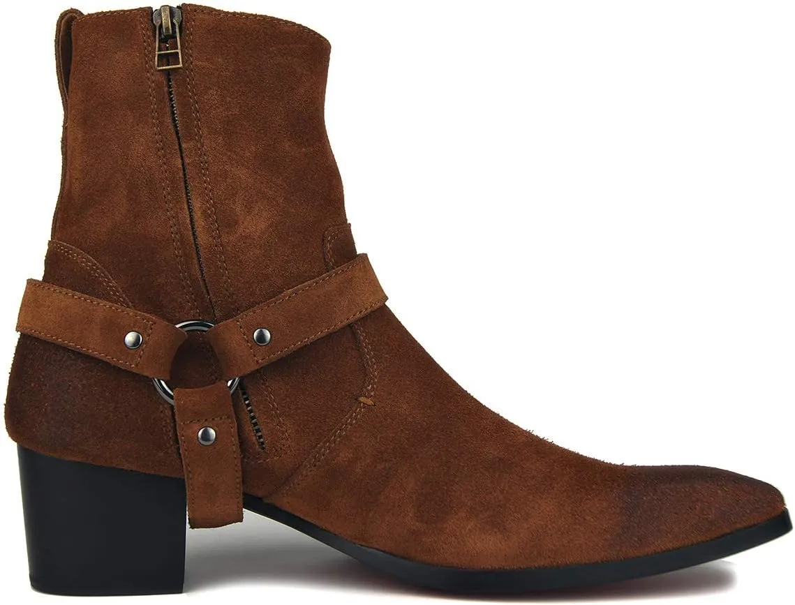 OSSTONE Dress Boot for Men Leather Chukka Designer Boots Casual Heel Shoes Zipper-up OS-JY002-US