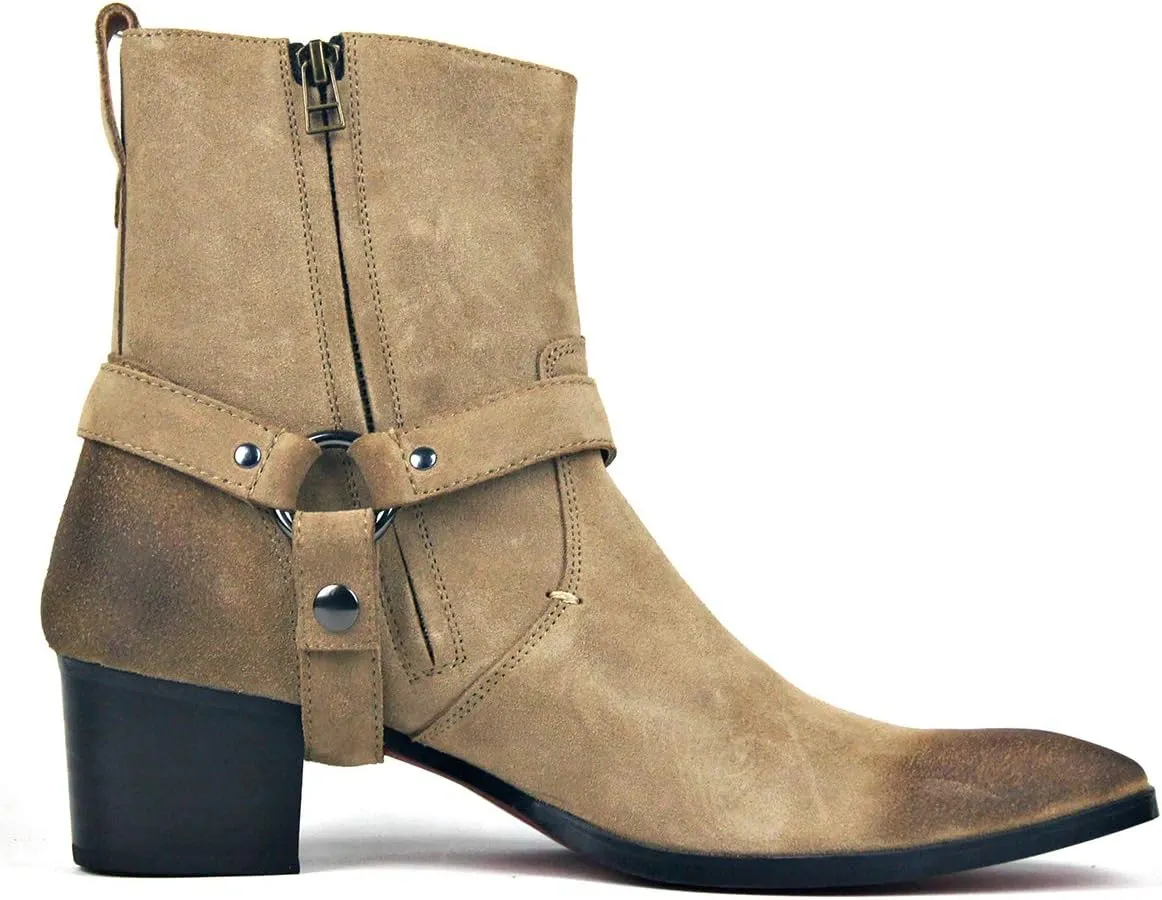 OSSTONE Dress Boot for Men Leather Chukka Designer Boots Casual Heel Shoes Zipper-up OS-JY002-US