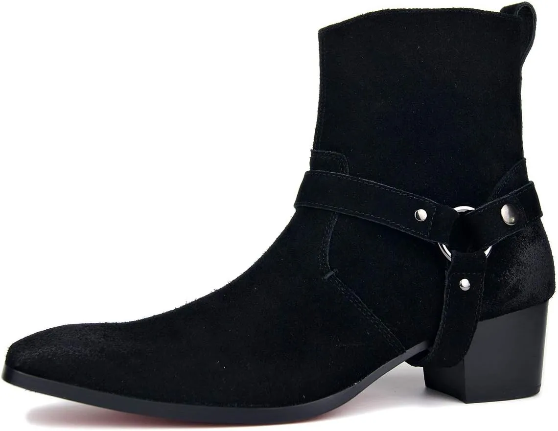 OSSTONE Dress Boot for Men Leather Chukka Designer Boots Casual Heel Shoes Zipper-up OS-JY002-US