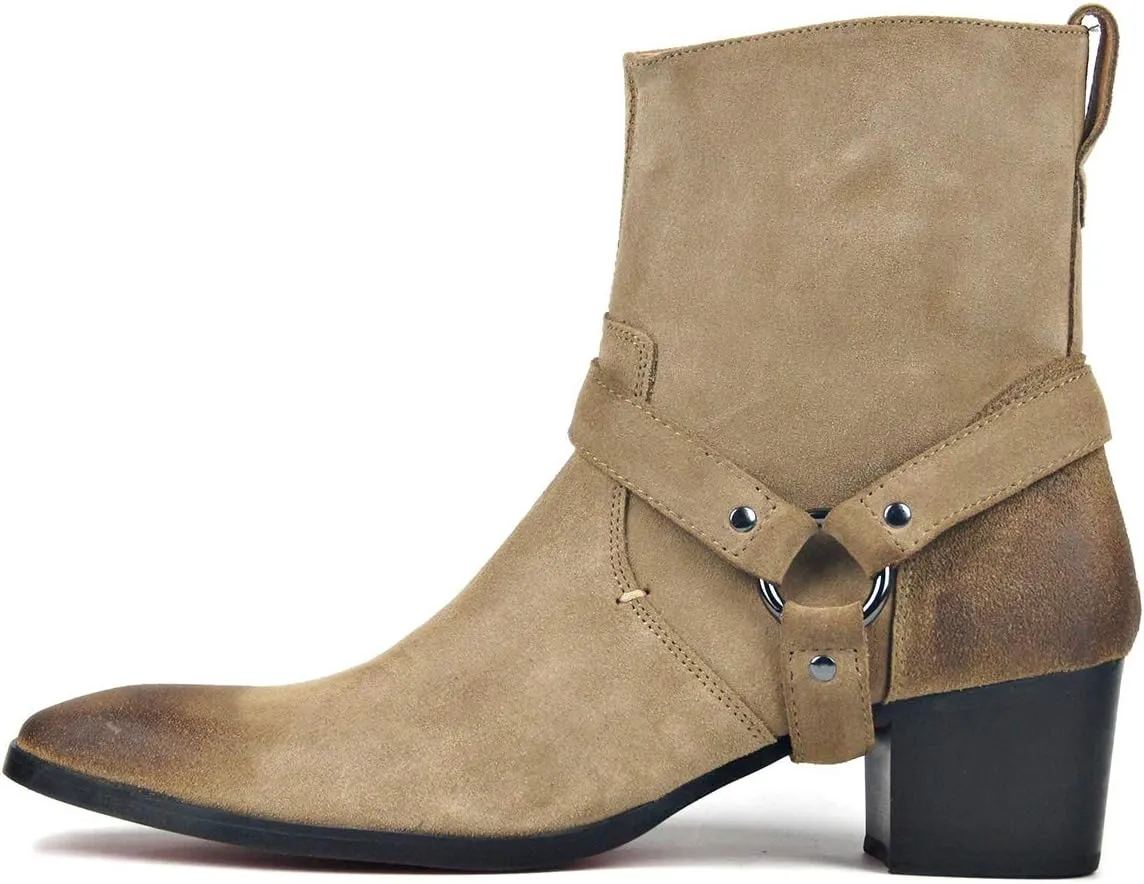 OSSTONE Dress Boot for Men Leather Chukka Designer Boots Casual Heel Shoes Zipper-up OS-JY002-US