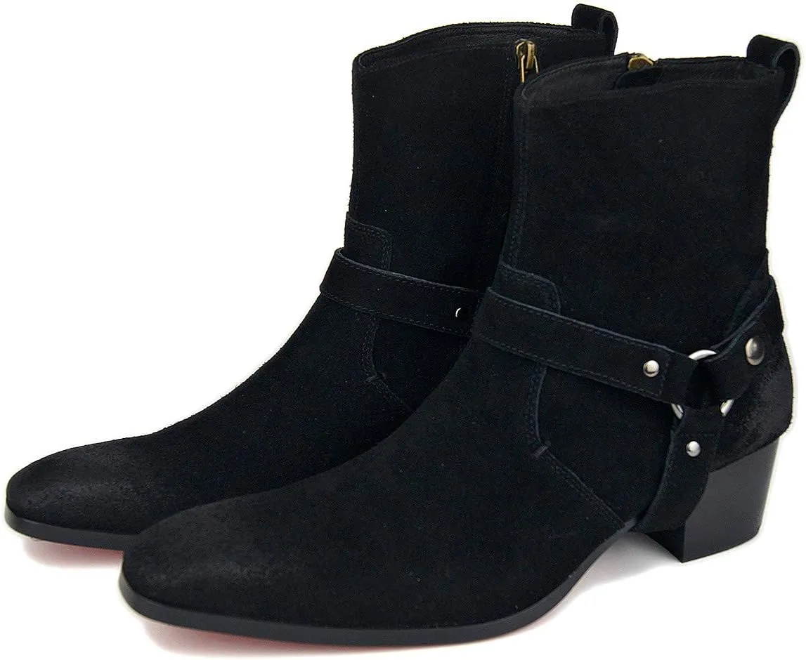 OSSTONE Dress Boot for Men Leather Chukka Designer Boots Casual Heel Shoes Zipper-up OS-JY002-US