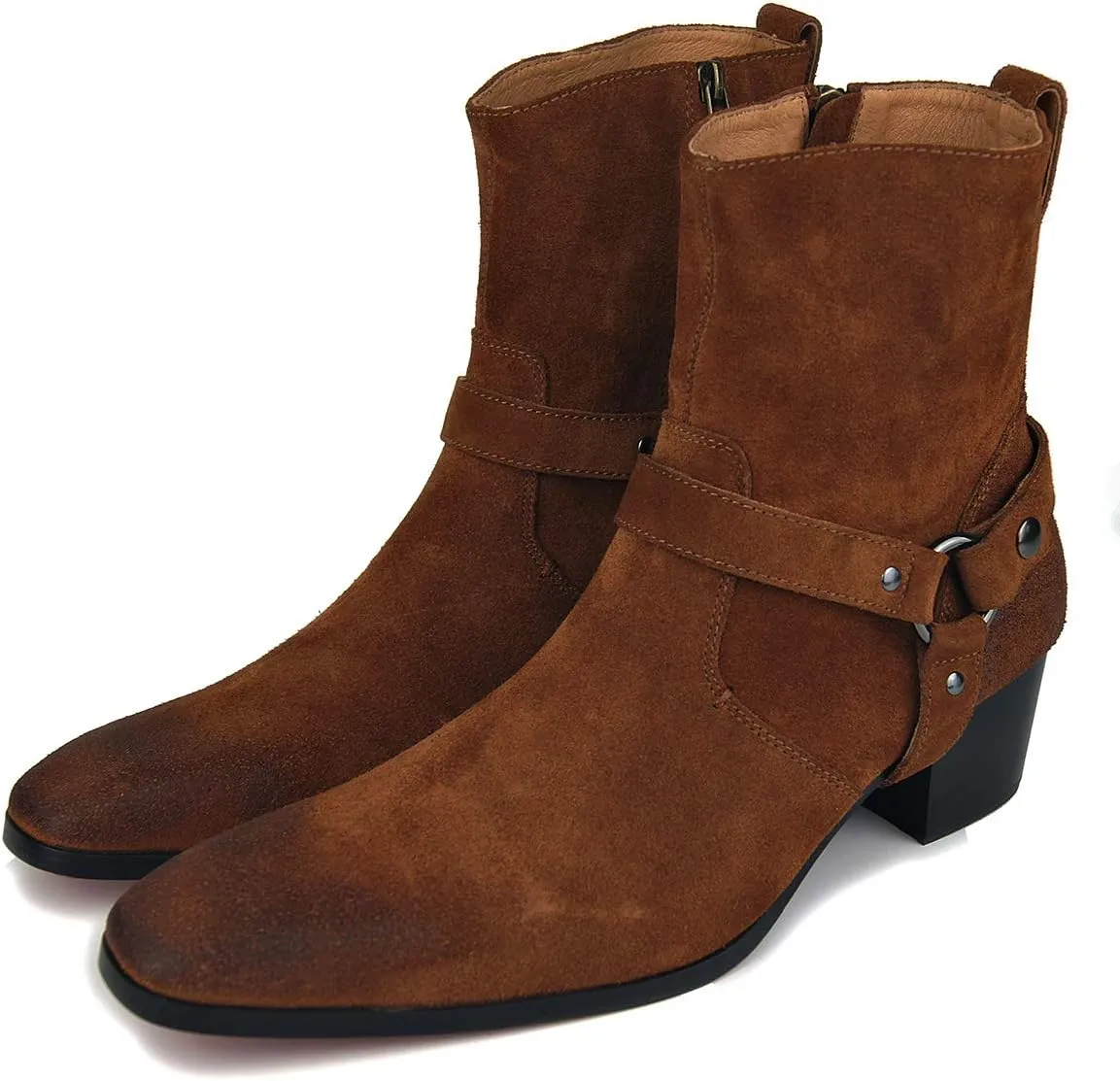 OSSTONE Dress Boot for Men Leather Chukka Designer Boots Casual Heel Shoes Zipper-up OS-JY002-US