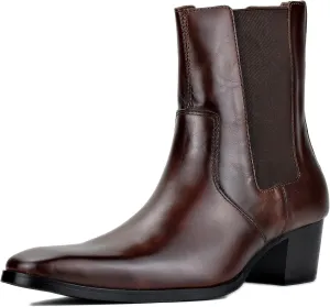 OSSTONE Men Chelsea Ankle Boots Leather Chukka Boots Heel Retro Dress Boots JY038-US