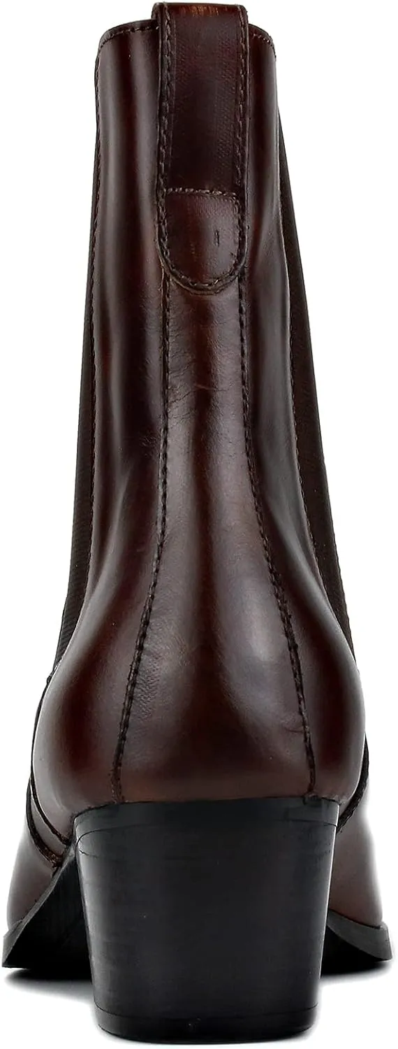 OSSTONE Men Chelsea Ankle Boots Leather Chukka Boots Heel Retro Dress Boots JY038-US