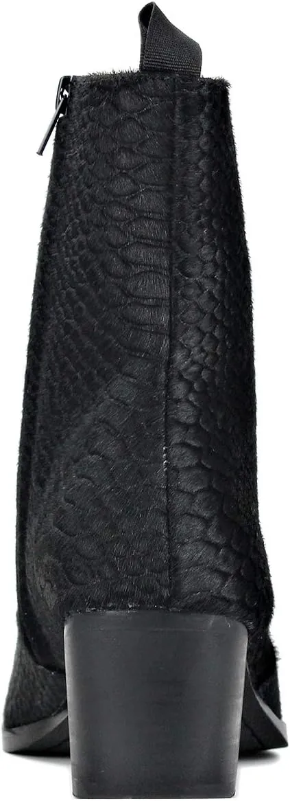 OSSTONE Men Chelsea Ankle Boots Leather Crocodile Print Pony Hair Chukka Boots with Side Zipper Heel Dress Boots JY021-A