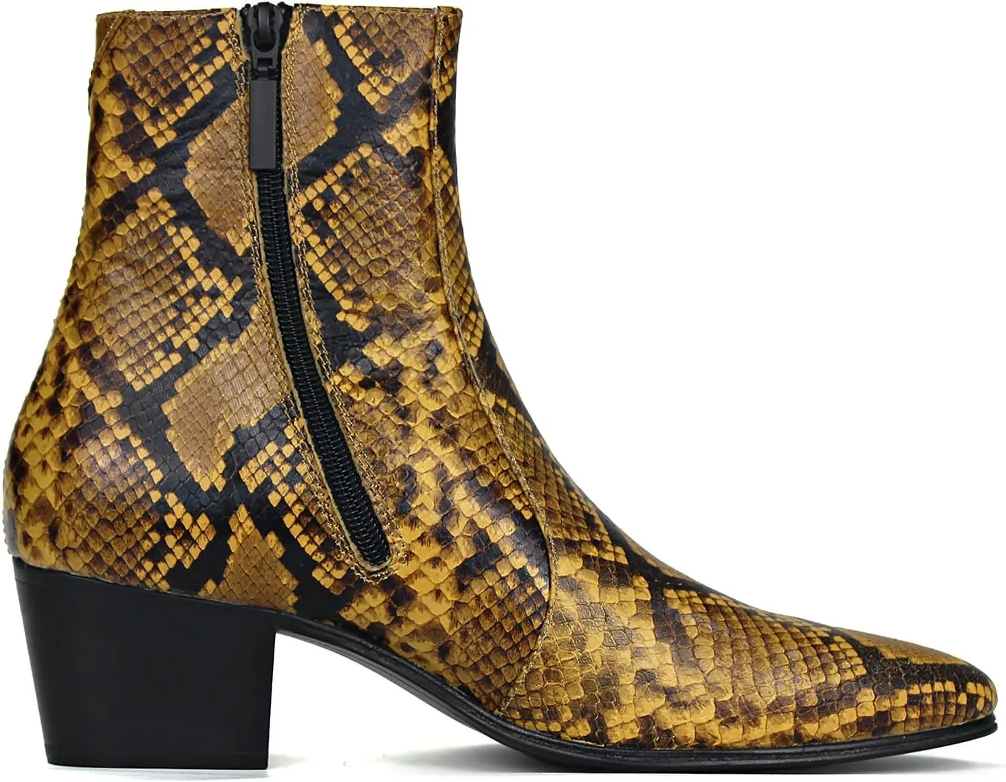 OSSTONE Men Chelsea Ankle Boots Leather Snake Print Chukka Boots with Side Zipper Heel Retro Dress Boots OS-JY059-US-R