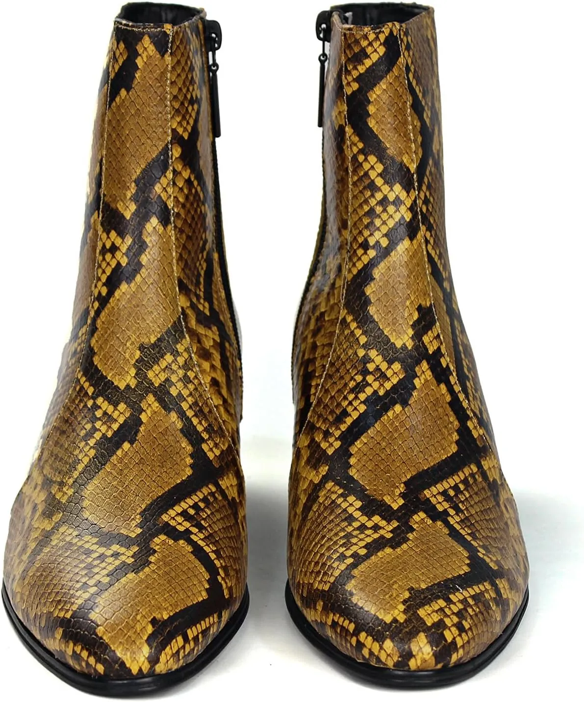OSSTONE Men Chelsea Ankle Boots Leather Snake Print Chukka Boots with Side Zipper Heel Retro Dress Boots OS-JY059-US-R