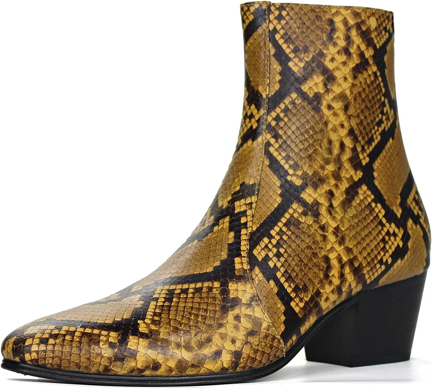 OSSTONE Men Chelsea Ankle Boots Leather Snake Print Chukka Boots with Side Zipper Heel Retro Dress Boots OS-JY059-US-R
