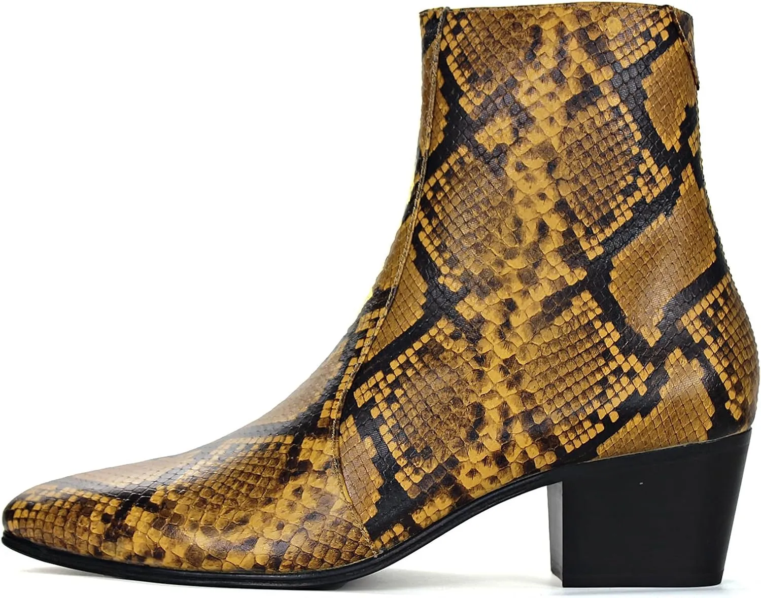 OSSTONE Men Chelsea Ankle Boots Leather Snake Print Chukka Boots with Side Zipper Heel Retro Dress Boots OS-JY059-US-R