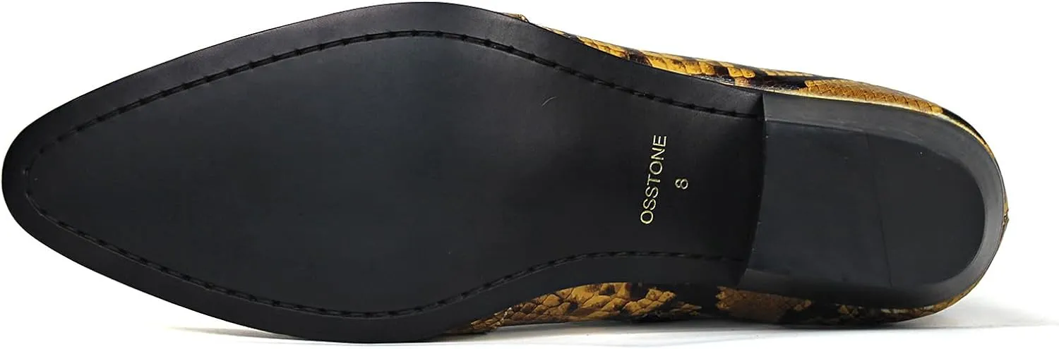 OSSTONE Men Chelsea Ankle Boots Leather Snake Print Chukka Boots with Side Zipper Heel Retro Dress Boots OS-JY059-US-R