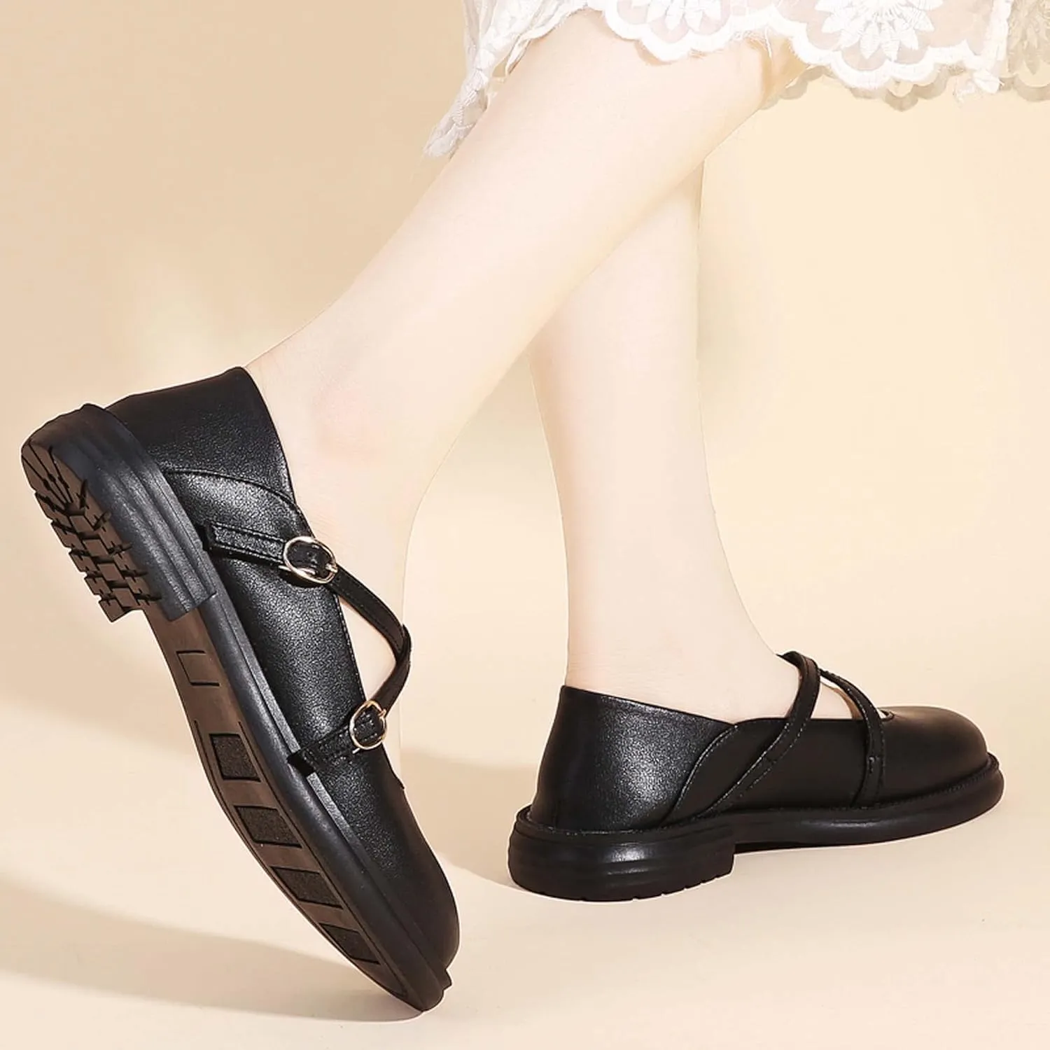 Outdoor Black Loafers Loafers for Women Comfortable Chunky Heel Platform Patent-Leather Chunky Loafers