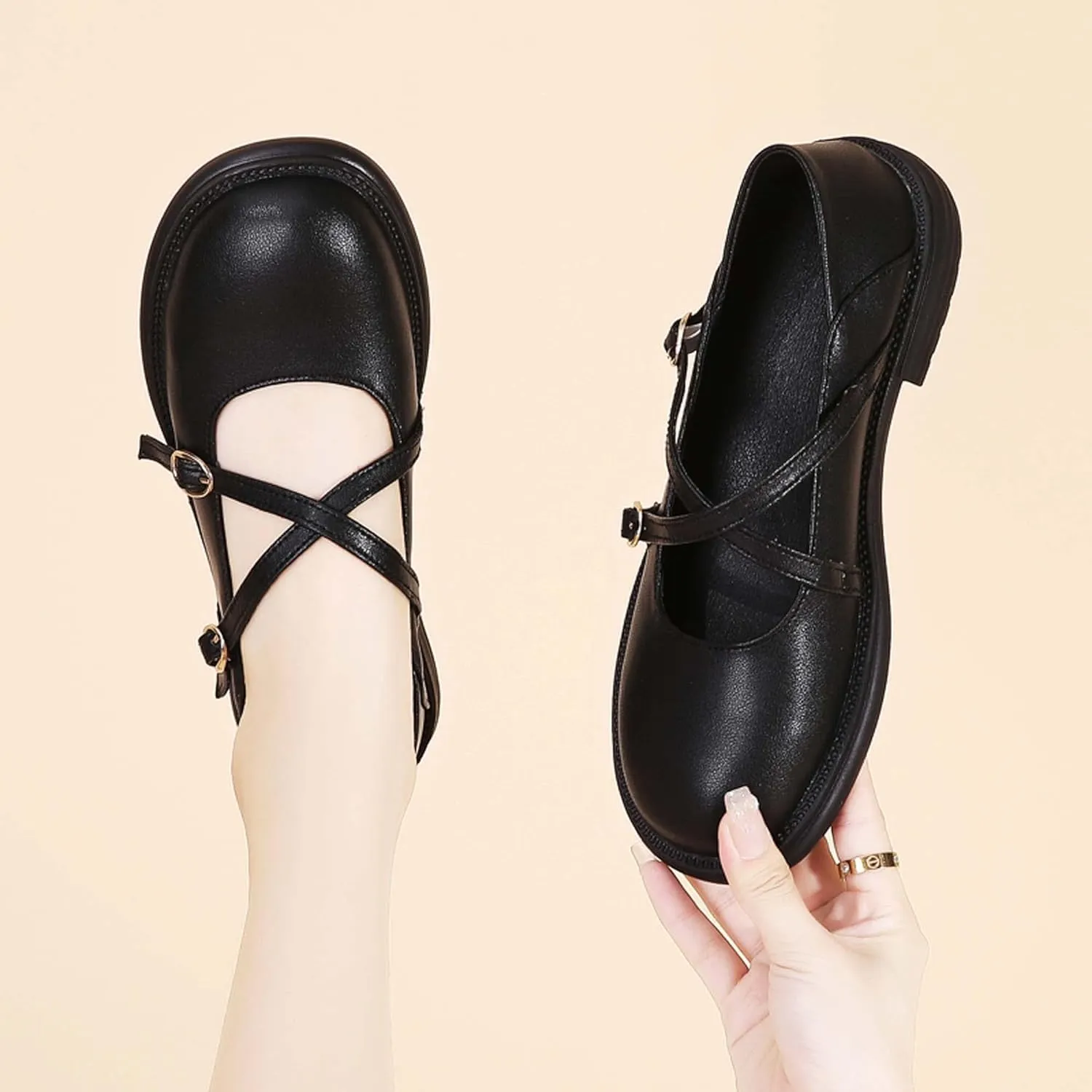 Outdoor Black Loafers Loafers for Women Comfortable Chunky Heel Platform Patent-Leather Chunky Loafers