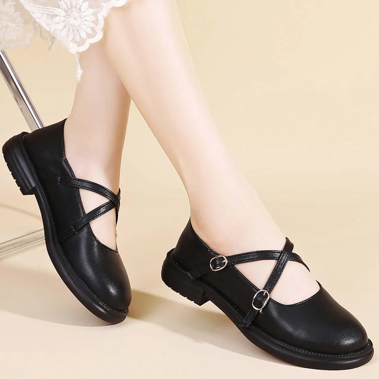 Outdoor Black Loafers Loafers for Women Comfortable Chunky Heel Platform Patent-Leather Chunky Loafers