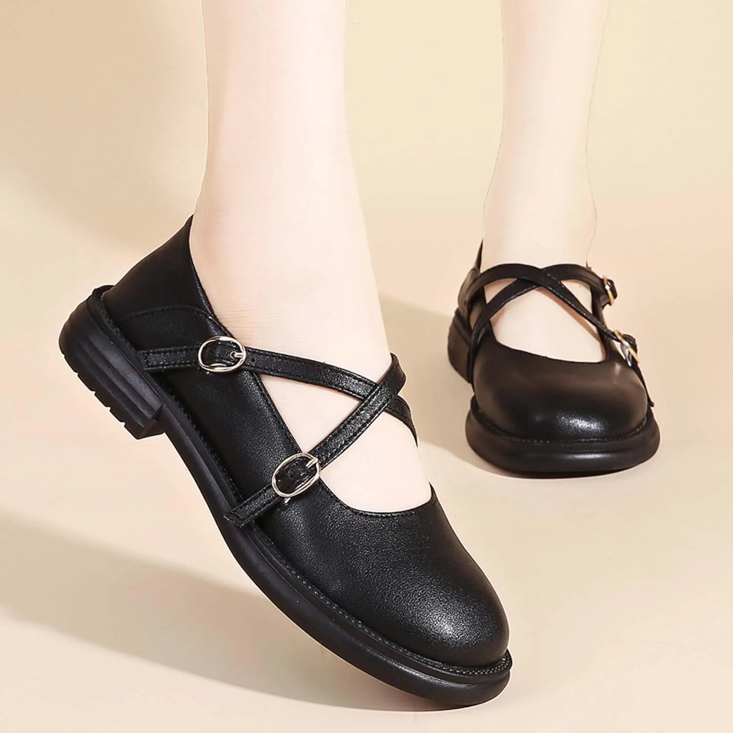 Outdoor Black Loafers Loafers for Women Comfortable Chunky Heel Platform Patent-Leather Chunky Loafers