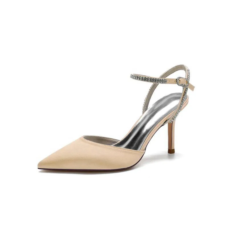 Party Crystal Strap Pointed Toe Satin Stiletto Heels