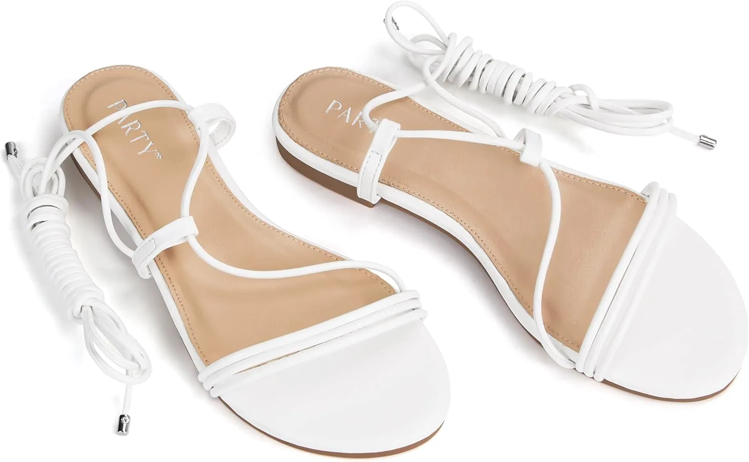 PARTY Women's Strappy Sandals Lace Up Flats Tie Up Open Toe Ankle Strap Shoes