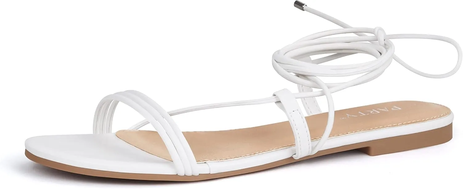 PARTY Women's Strappy Sandals Lace Up Flats Tie Up Open Toe Ankle Strap Shoes