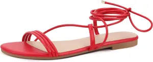 PARTY Women's Strappy Sandals Lace Up Flats Tie Up Open Toe Ankle Strap Shoes