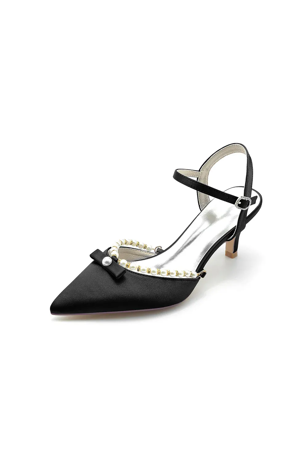 Pearl Satin Pointed Toe High Heels