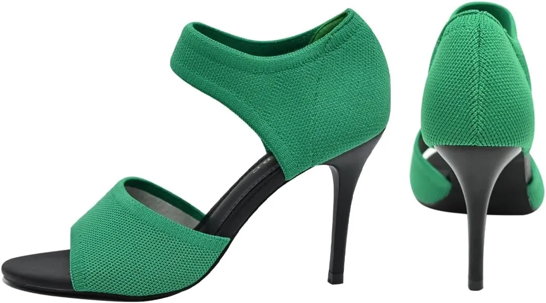 Peep Toe Heels for Women Sexy 3 Inches Stiletto High Heels for Women Dressy Slip On Comfortable Wide Stretchy Heels Knit Open Toe Booties Sandals Black Heels Sandals for Prom, Party and Work