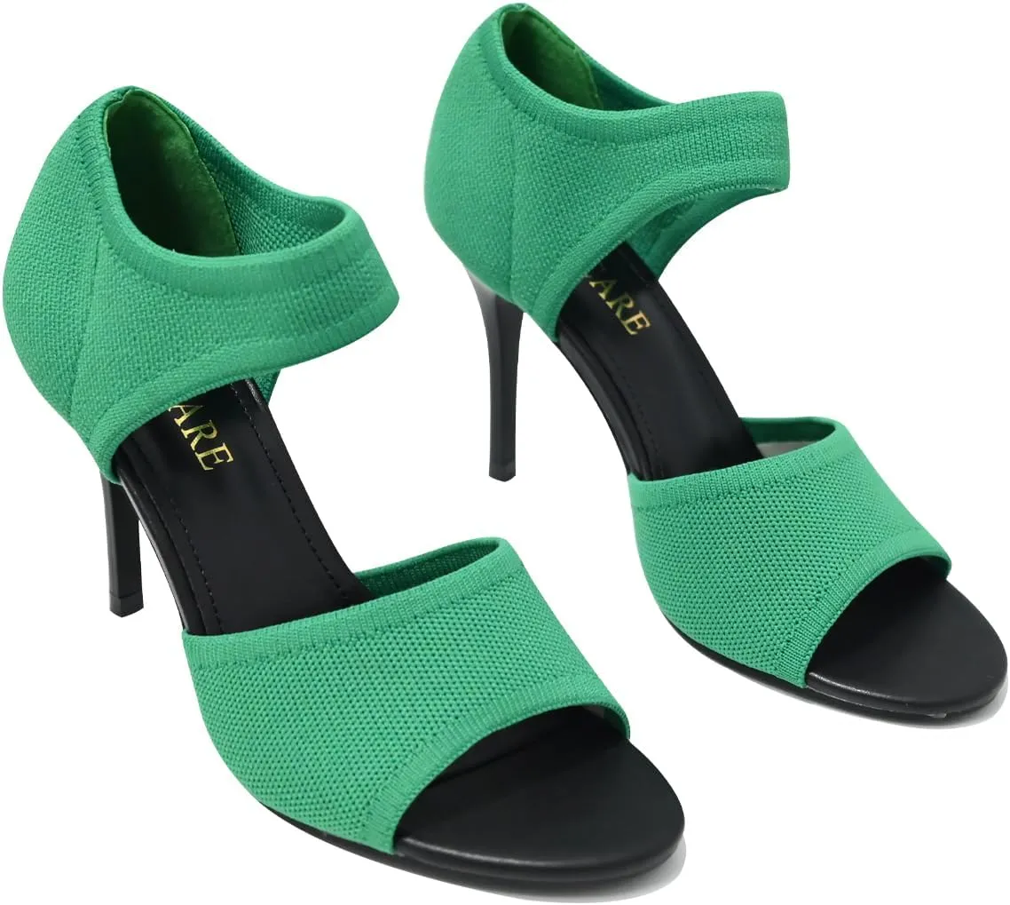 Peep Toe Heels for Women Sexy 3 Inches Stiletto High Heels for Women Dressy Slip On Comfortable Wide Stretchy Heels Knit Open Toe Booties Sandals Black Heels Sandals for Prom, Party and Work