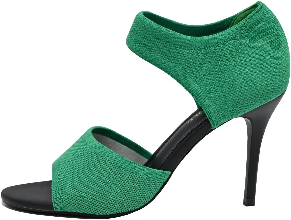 Peep Toe Heels for Women Sexy 3 Inches Stiletto High Heels for Women Dressy Slip On Comfortable Wide Stretchy Heels Knit Open Toe Booties Sandals Black Heels Sandals for Prom, Party and Work