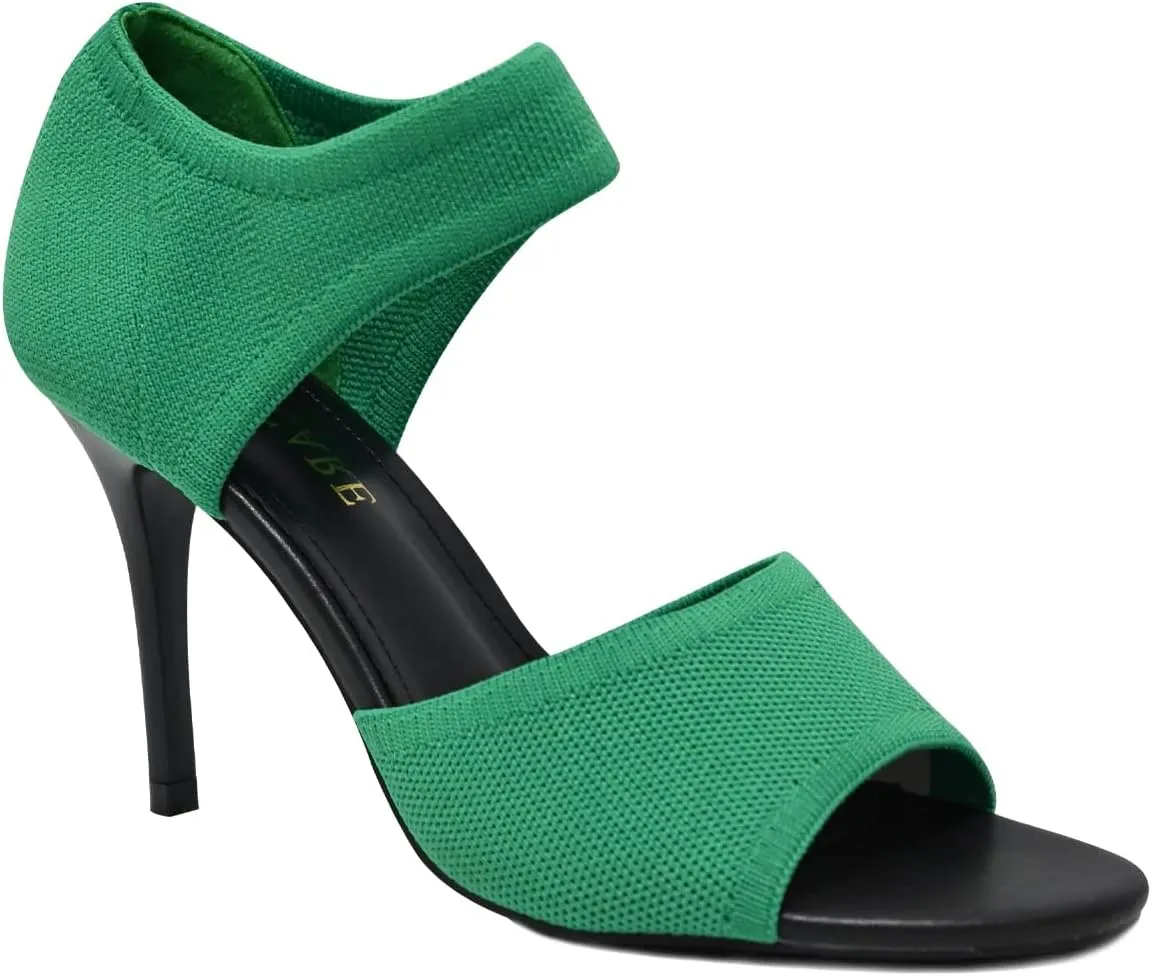 Peep Toe Heels for Women Sexy 3 Inches Stiletto High Heels for Women Dressy Slip On Comfortable Wide Stretchy Heels Knit Open Toe Booties Sandals Black Heels Sandals for Prom, Party and Work