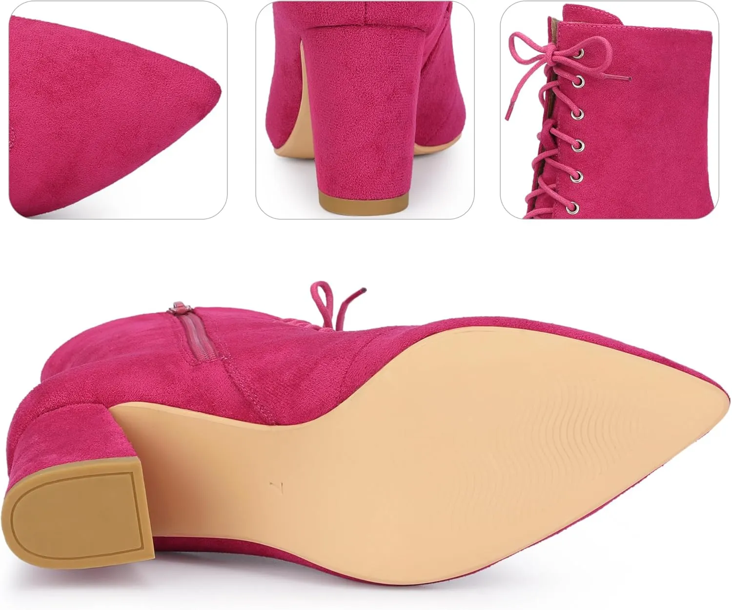 Perphy Lace Up Pointed Toe Chunky Heel Ankle Boots for Women