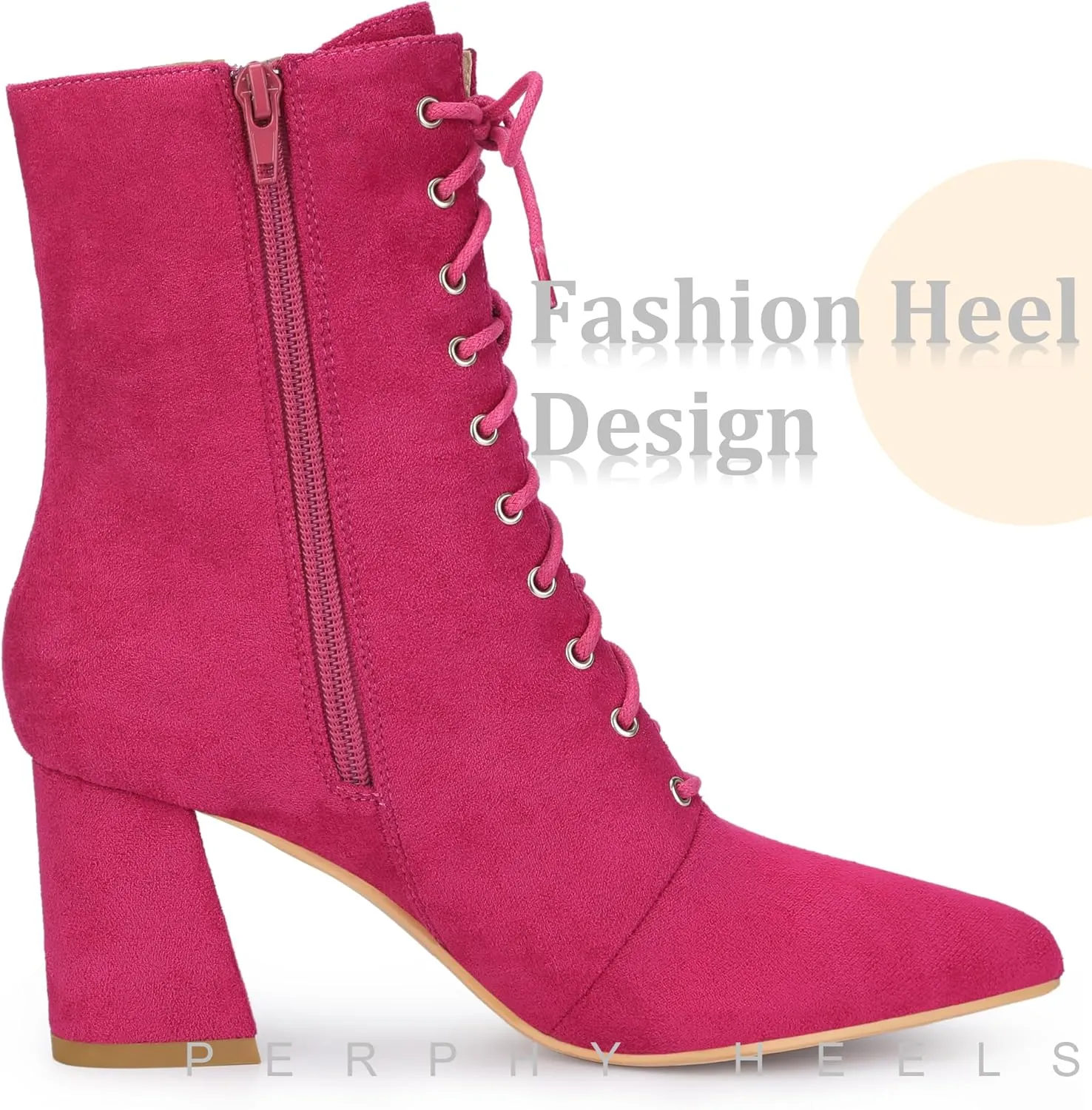 Perphy Lace Up Pointed Toe Chunky Heel Ankle Boots for Women