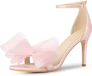 Perphy Open Toe High Heels Ankle Strap Bow Tie Stiletto Heel Sandals for Women