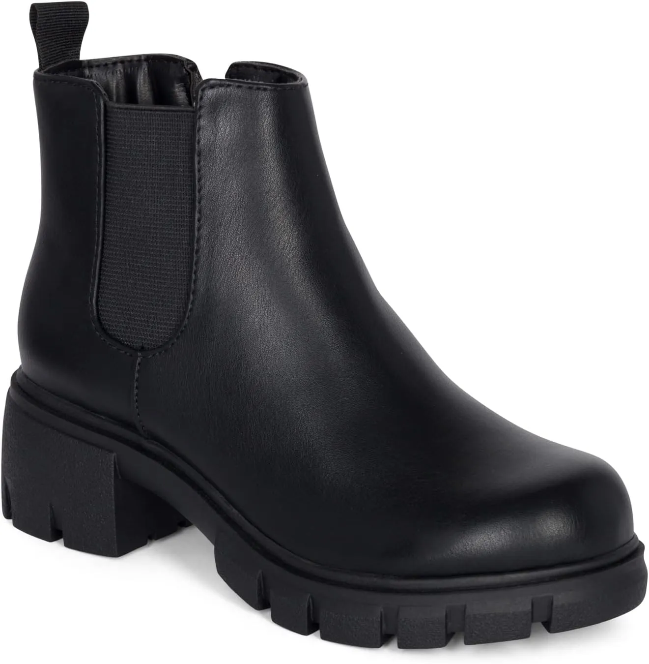 PINE-2 Kid's Lug Sole Mid Heel Chelsea Fashion Ankle Bootie w/Double Elastic Gore Children/Kids