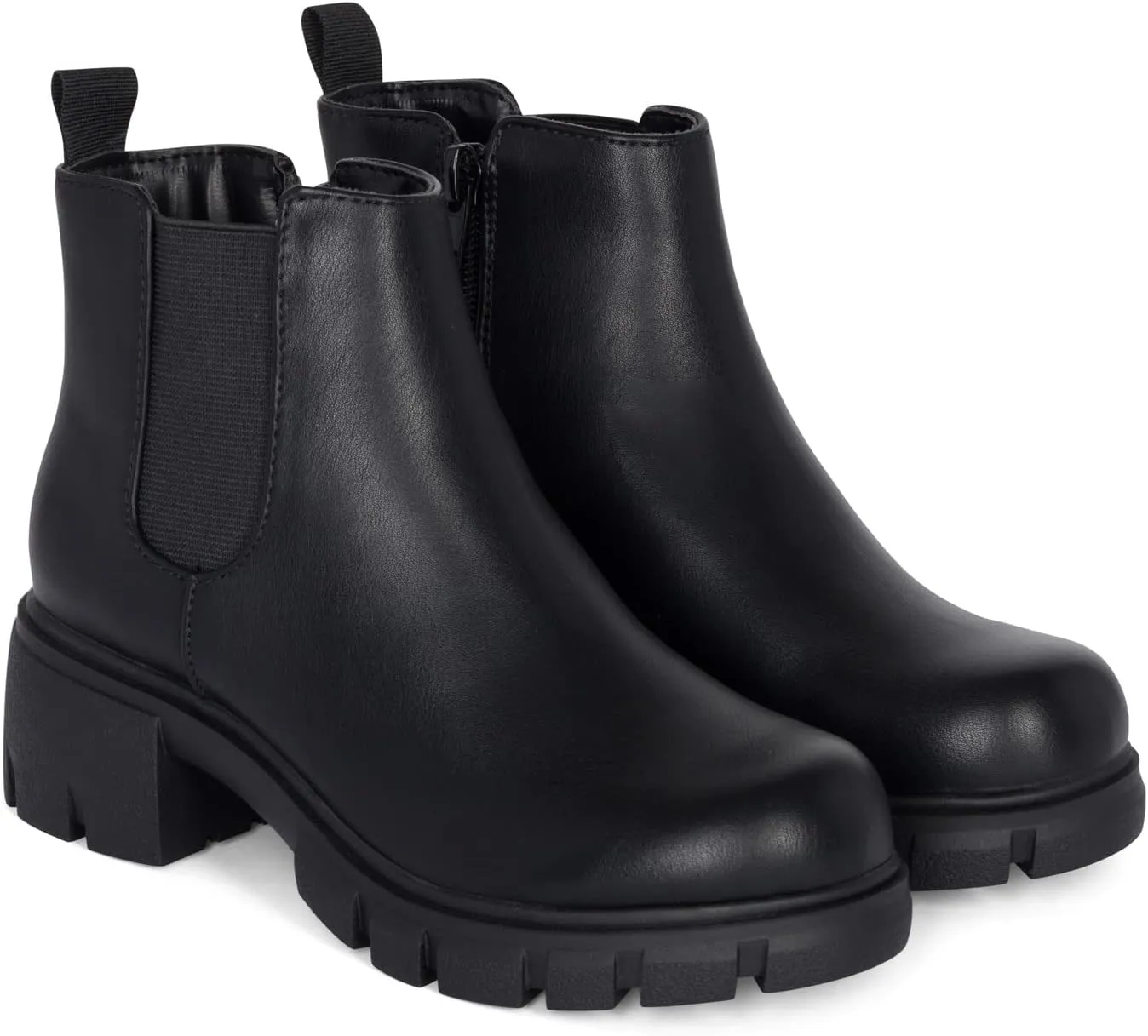 PINE-2 Kid's Lug Sole Mid Heel Chelsea Fashion Ankle Bootie w/Double Elastic Gore Children/Kids