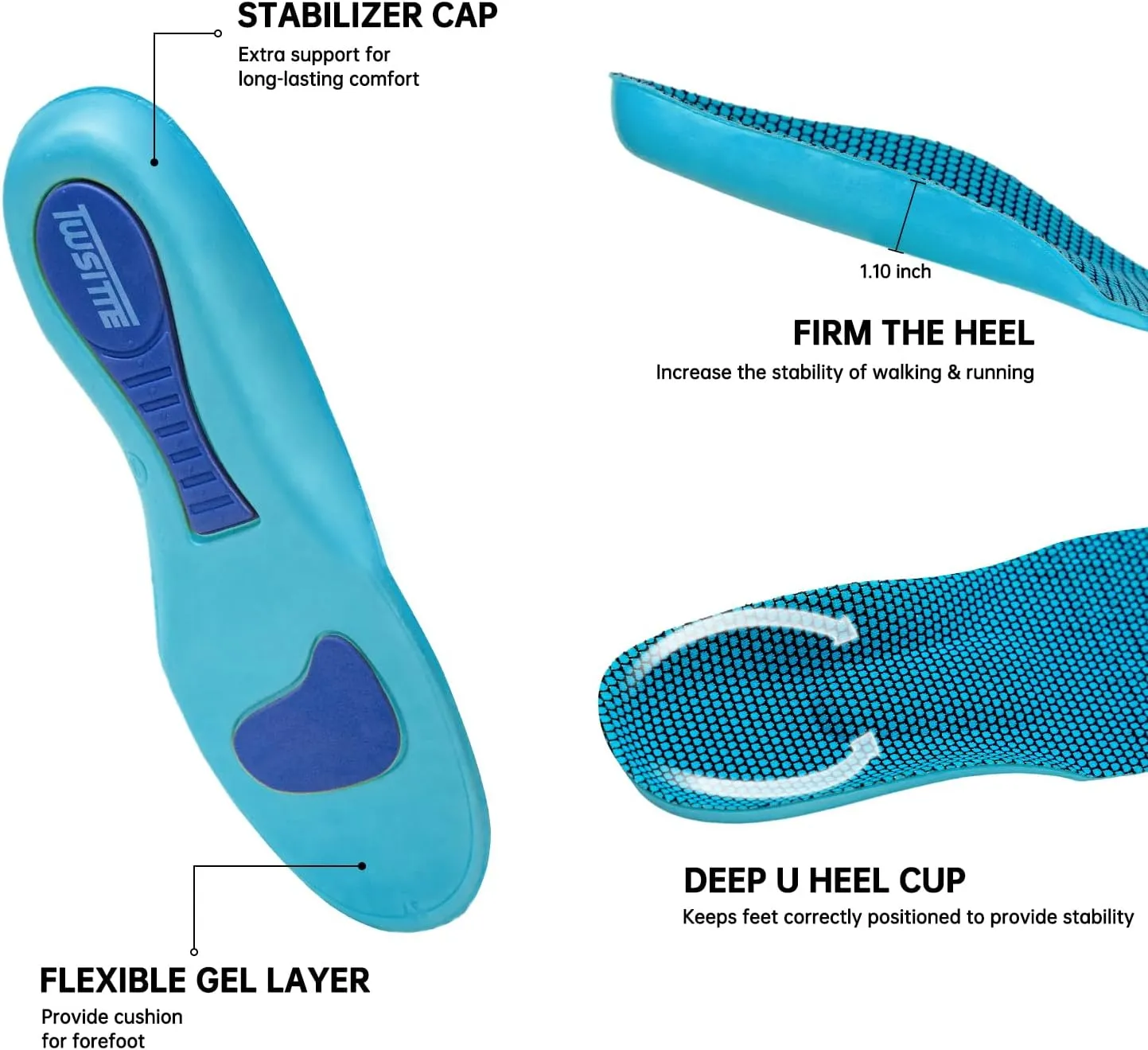 Plantar Fasciitis Insoles,Cushioned Arch Support Insoles,Foot Arch Supports,Shoe Inserts, Memory Foam Shoe Inserts for Men (5-5 1/2) | Women (7-7 1/2)…