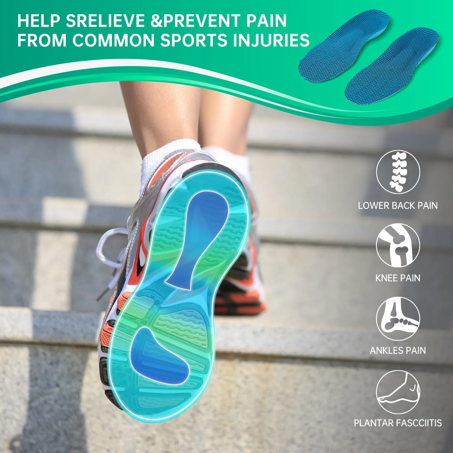 Plantar Fasciitis Insoles,Cushioned Arch Support Insoles,Foot Arch Supports,Shoe Inserts, Memory Foam Shoe Inserts for Men (5-5 1/2) | Women (7-7 1/2)…