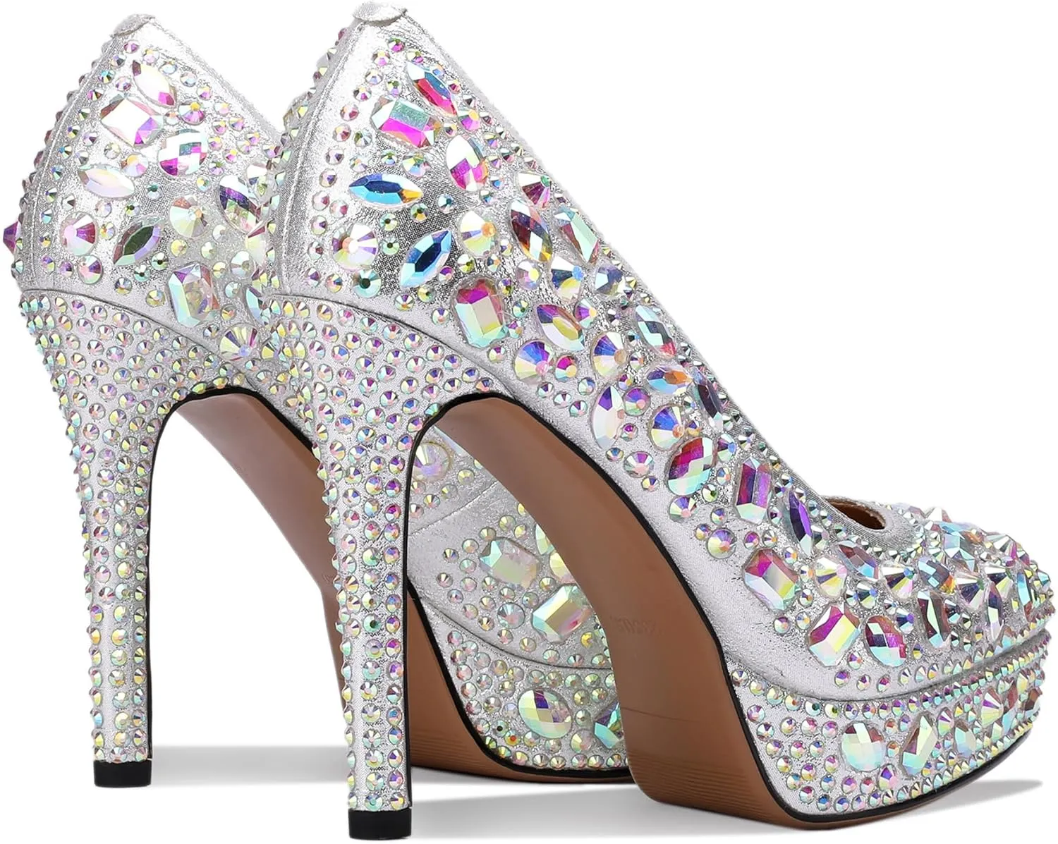 Platform Heels for Women Rhinestone Crystal Stiletto Closed Toe Pumps Comfortable Sexy Dressy Wedding Elegantes Wide Comfortable Tacones 4 Inch High Heels