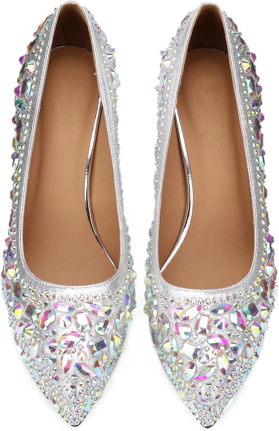 Platform Heels for Women Rhinestone Crystal Stiletto Closed Toe Pumps Comfortable Sexy Dressy Wedding Elegantes Wide Comfortable Tacones 4 Inch High Heels