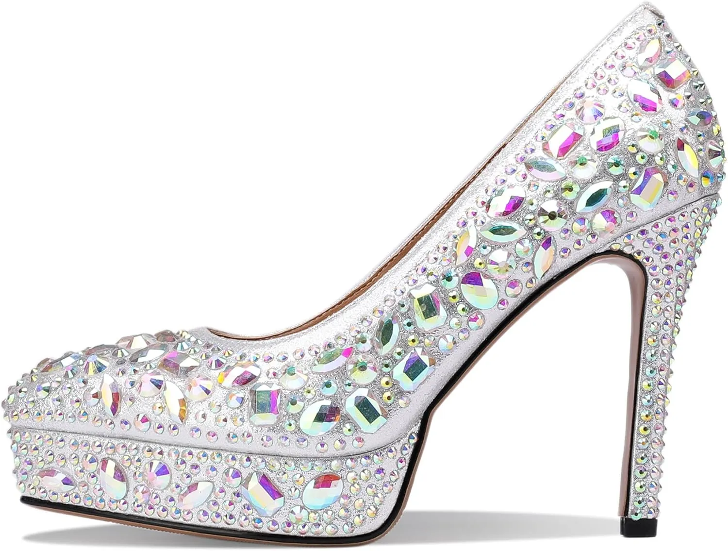 Platform Heels for Women Rhinestone Crystal Stiletto Closed Toe Pumps Comfortable Sexy Dressy Wedding Elegantes Wide Comfortable Tacones 4 Inch High Heels