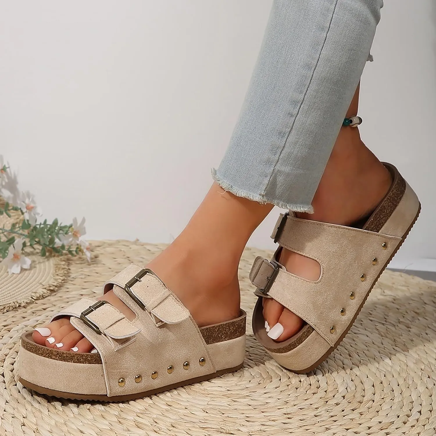 Platform Sandals for Women Dressy Fashion Wedges Sandals Non-Slip Casual Summer High Heels Open Toe Genuine Leather Sandals Slip on Shoes Women Footwear