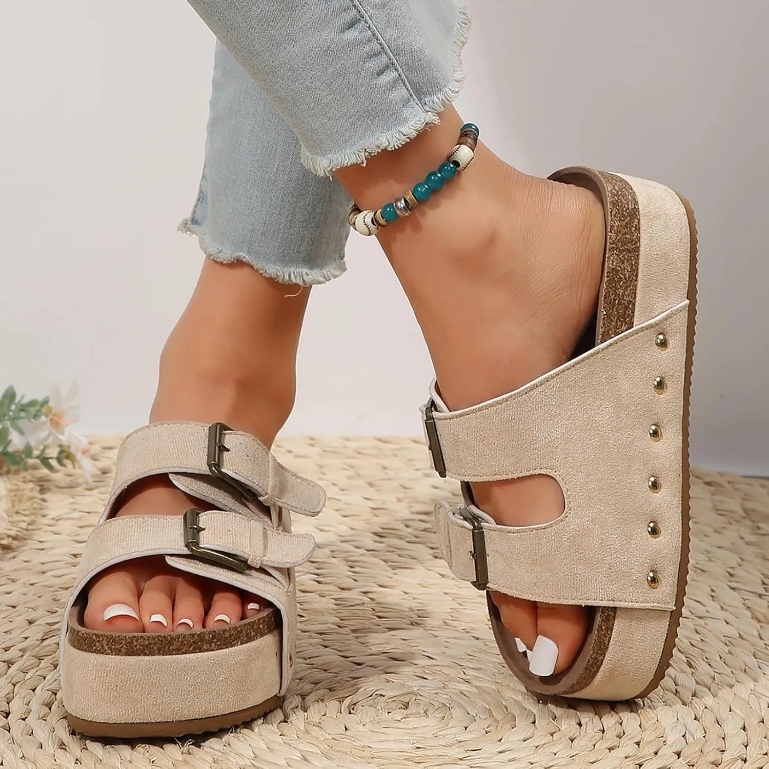 Platform Sandals for Women Dressy Fashion Wedges Sandals Non-Slip Casual Summer High Heels Open Toe Genuine Leather Sandals Slip on Shoes Women Footwear