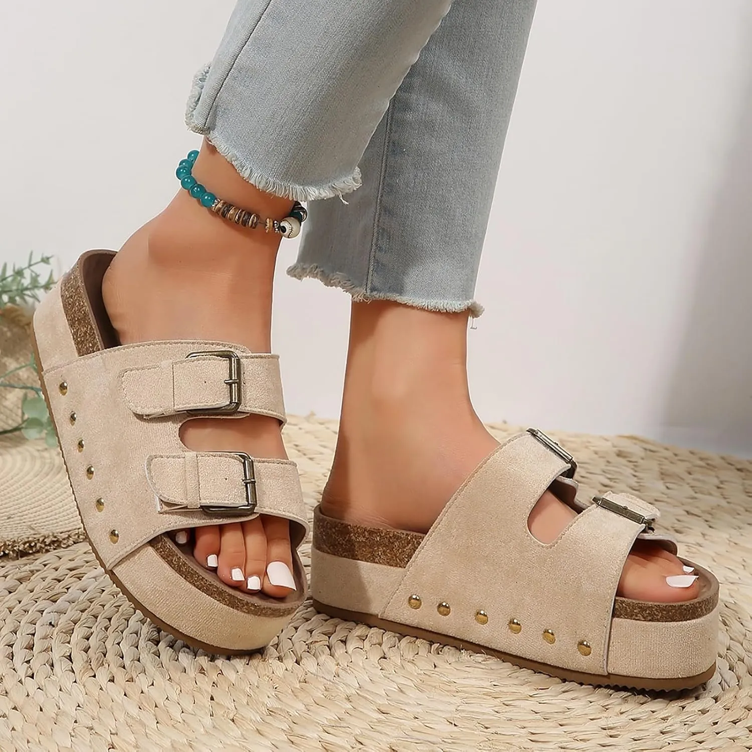 Platform Sandals for Women Dressy Fashion Wedges Sandals Non-Slip Casual Summer High Heels Open Toe Genuine Leather Sandals Slip on Shoes Women Footwear