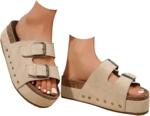 Platform Sandals for Women Dressy Fashion Wedges Sandals Non-Slip Casual Summer High Heels Open Toe Genuine Leather Sandals Slip on Shoes Women Footwear