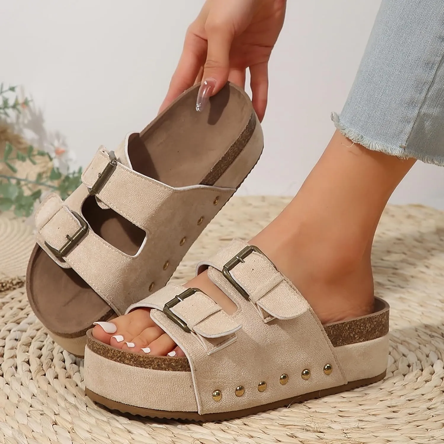 Platform Sandals for Women Dressy Fashion Wedges Sandals Non-Slip Casual Summer High Heels Open Toe Genuine Leather Sandals Slip on Shoes Women Footwear