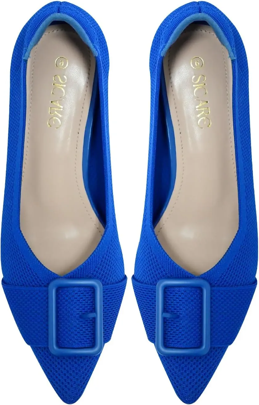 Pointed Toe Chunky Heels for Women Closed Toe Block Heels Pumps Buckle Strap Stretchy Knit Heels Comfortable Slip On Pumps Dress Shoes for Work Wedding Daily Wear