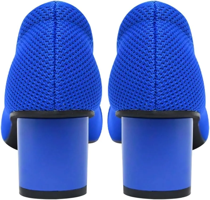 Pointed Toe Chunky Heels for Women Closed Toe Block Heels Pumps Buckle Strap Stretchy Knit Heels Comfortable Slip On Pumps Dress Shoes for Work Wedding Daily Wear