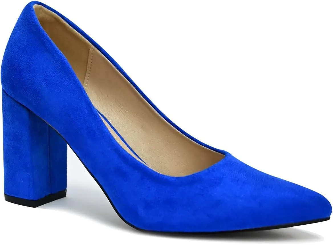 Pointed Toe Chunky Heels for Women High Heels Women's Pumps Closed Toe Slip On Comfortable Heels Pumps Shoes Trendy Classic Pumps Dress Shoes for Prom, Work, Wedding Bride Bridesmaid