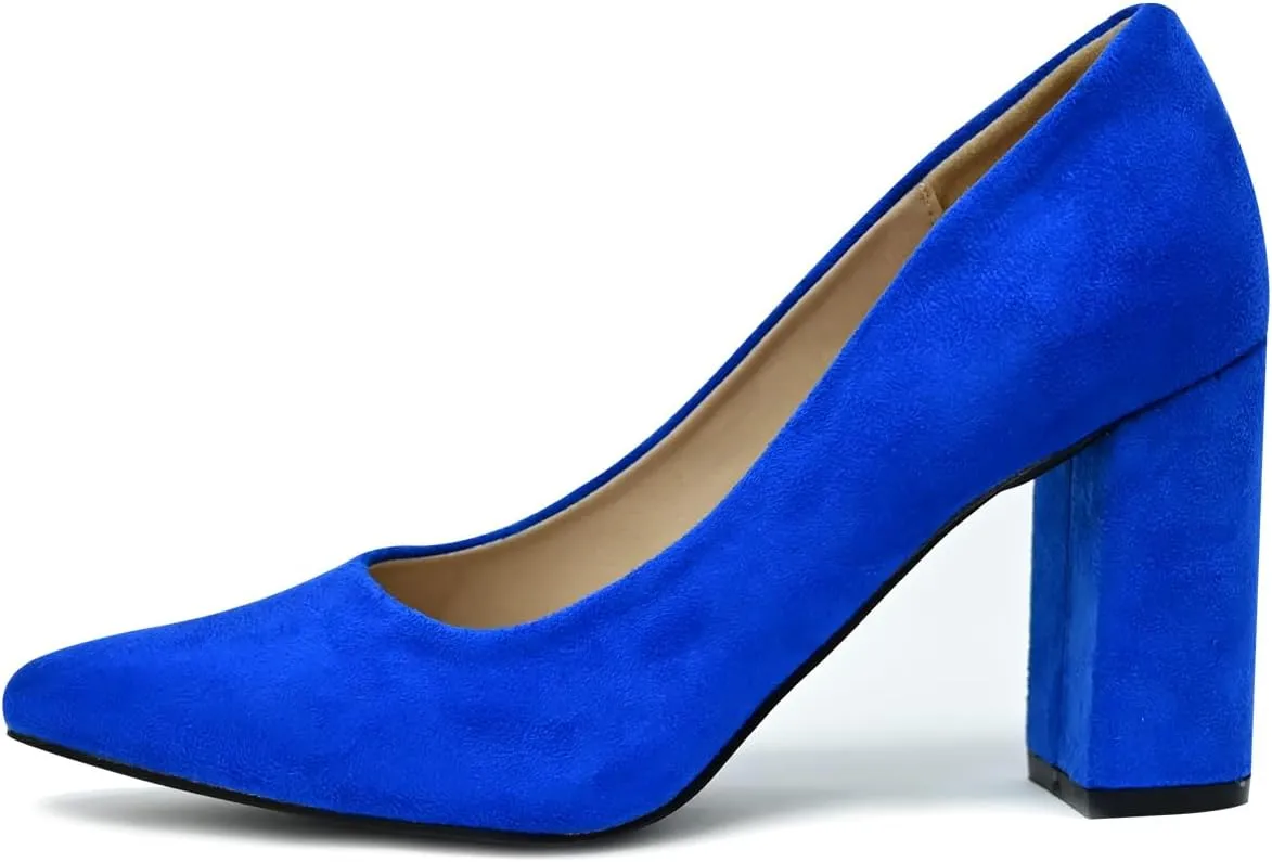 Pointed Toe Chunky Heels for Women High Heels Women's Pumps Closed Toe Slip On Comfortable Heels Pumps Shoes Trendy Classic Pumps Dress Shoes for Prom, Work, Wedding Bride Bridesmaid