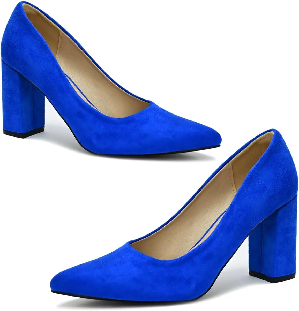 Pointed Toe Chunky Heels for Women High Heels Women's Pumps Closed Toe Slip On Comfortable Heels Pumps Shoes Trendy Classic Pumps Dress Shoes for Prom, Work, Wedding Bride Bridesmaid